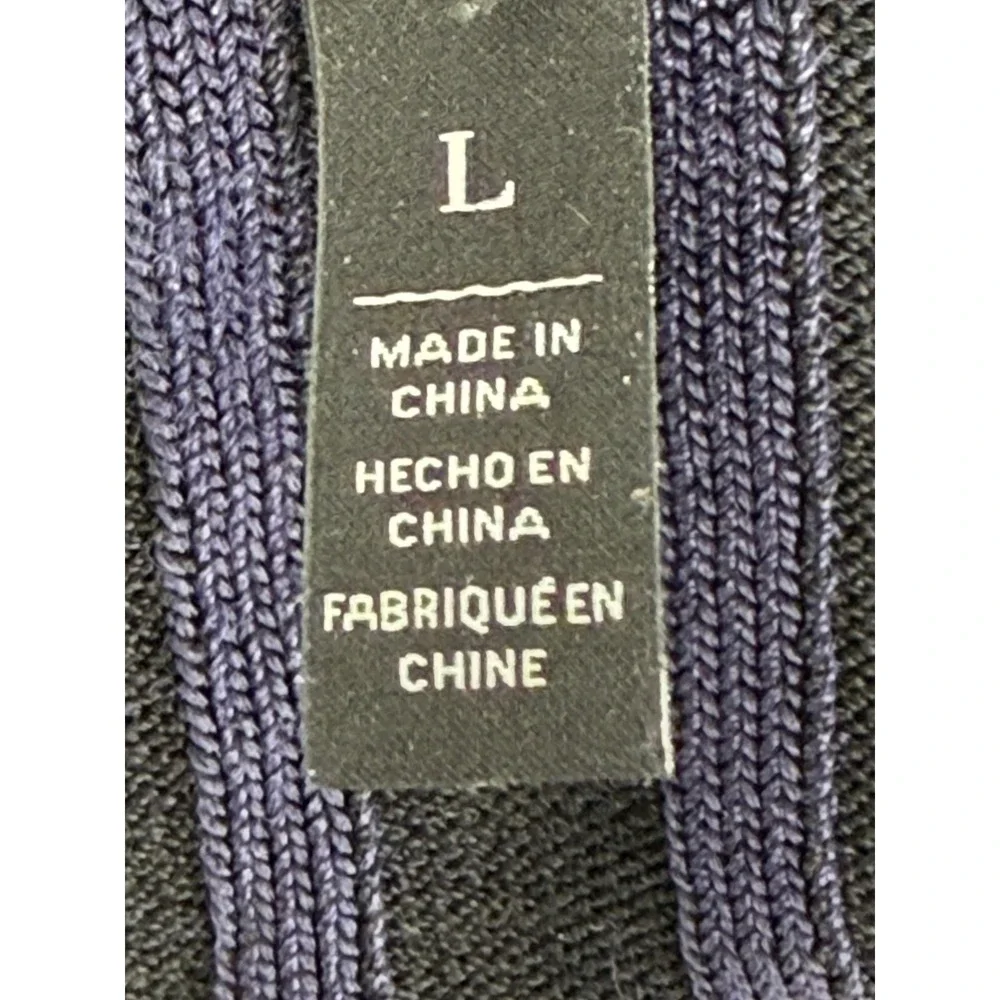 White House Black Market Navy Blue Ribbed Mock Neck Chevron Stripe Sweater Sz L